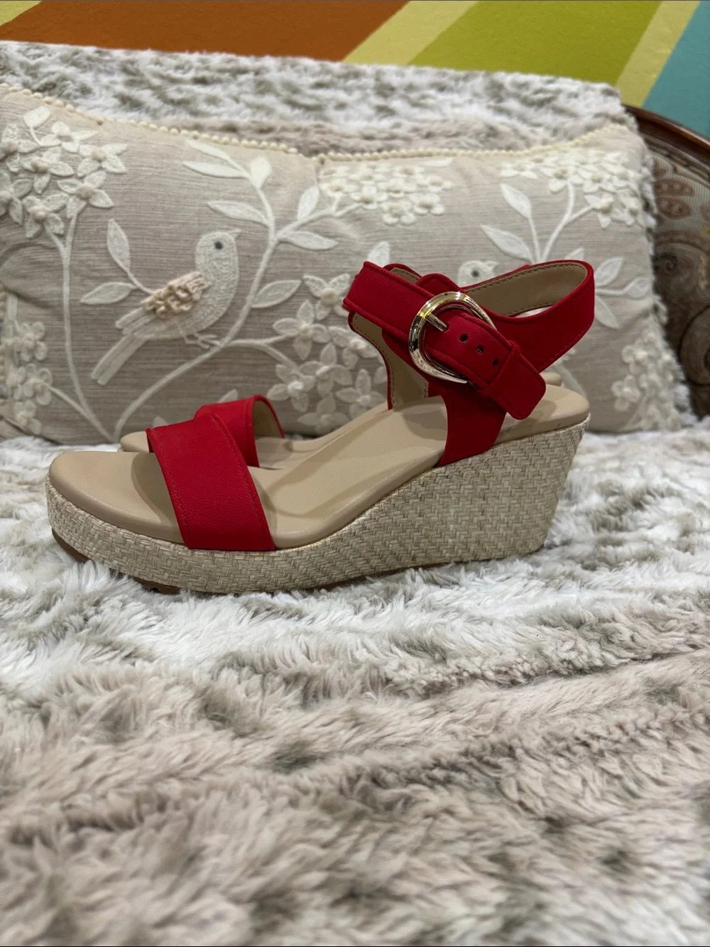 Naturalizer Red Wedge Sandals with Espadrille Platform